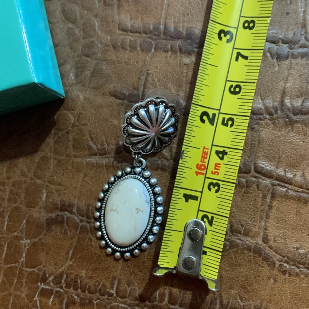 Faux White Buffalo Turquoise Earrings - Picture 4 of 5